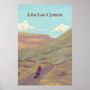 Póster de viaje en bicicleta Lon Las Cymru