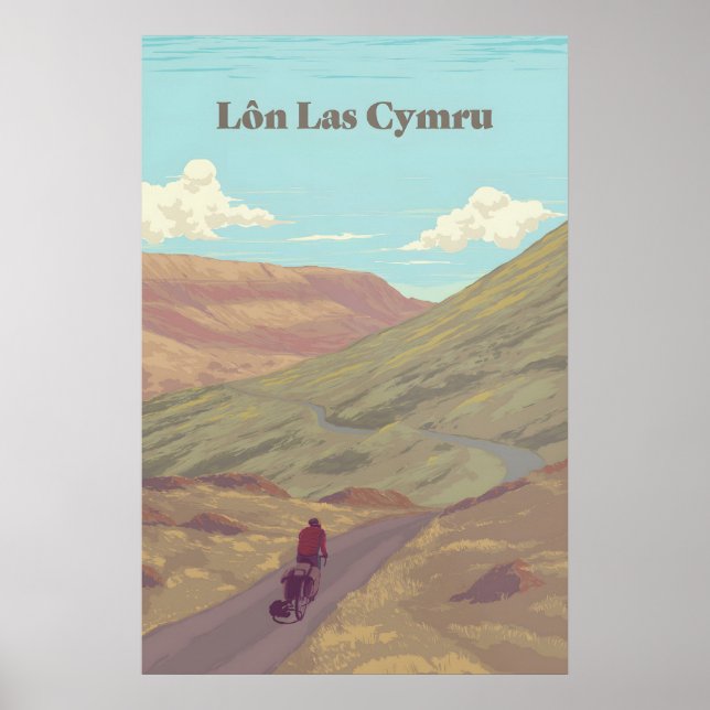 Póster de viaje en bicicleta Lon Las Cymru (Frente)