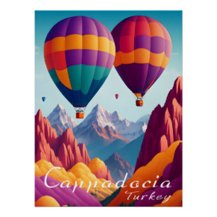Póster de viaje en globo aerostático de Capadocia
