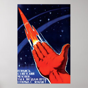 Póster de viaje espacial soviético ¡Hombre soviéti