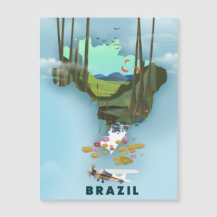 Póster de viaje ilustrado del mapa de Brasil