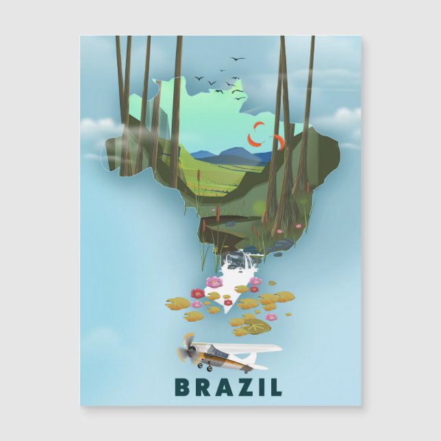 Póster de viaje ilustrado del mapa de Brasil (Anverso)