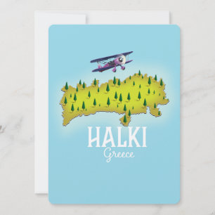 Póster de viaje ilustrado del mapa de Halki Grecia