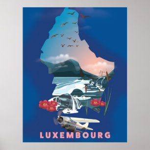 Póster de viaje ilustrado del mapa de Luxemburgo.
