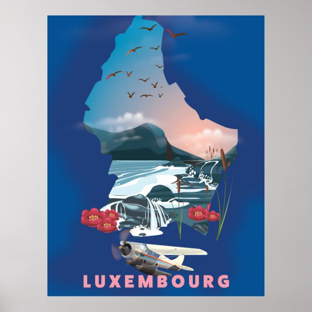 Póster de viaje ilustrado del mapa de Luxemburgo. (Frente)