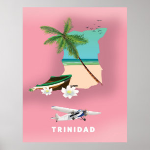 Póster de viaje ilustrado del mapa de Trinidad.