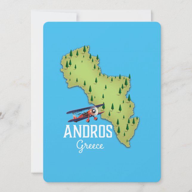 Póster de viaje ilustrado del mapa griego de Andro (Anverso)