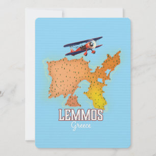 Póster de viaje ilustrado del mapa griego de Lemmo