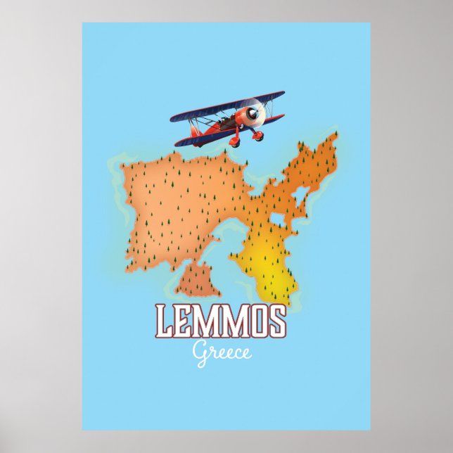 Póster de viaje ilustrado del mapa griego de Lemmo (Frente)