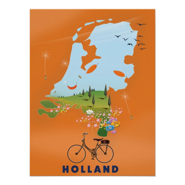 Póster de viaje Mapa de Holanda (Anverso)