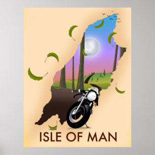Póster de viaje mapa de motocicletas de la Isla de