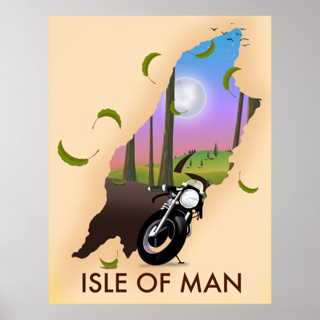 Póster de viaje mapa de motocicletas de la Isla de (Frente)