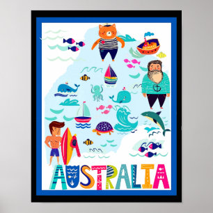 Póster de viaje por Australia caprichoso y colorid