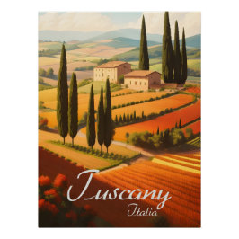 Póster de viaje por el campo de Toscana Italia