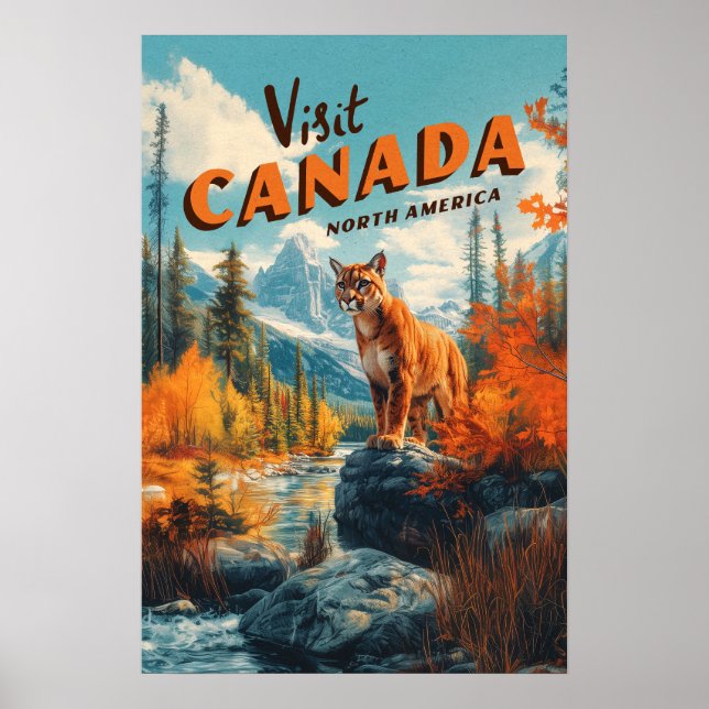 Póster de viaje Puma Montañas de Canadá (Frente)