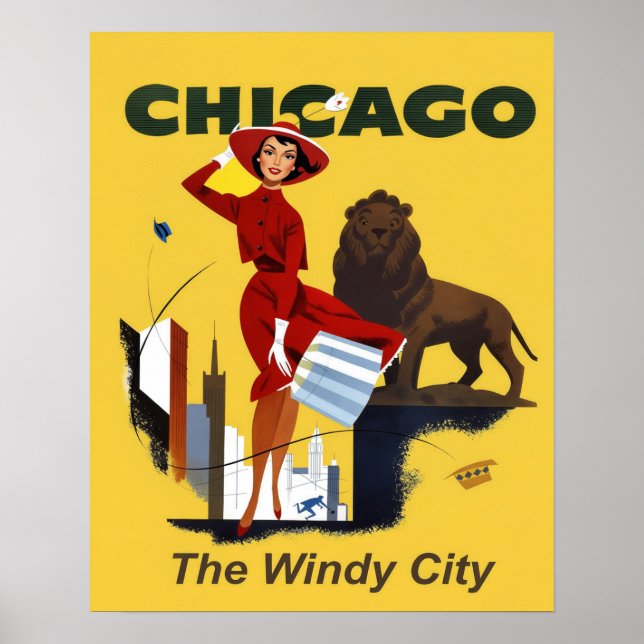 Póster de viaje Retro Chicago (Frente)