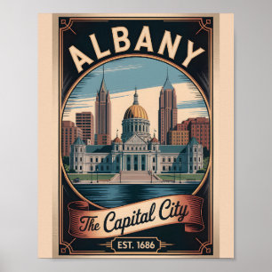 Póster de viaje retro de Albany Nueva York Vintage