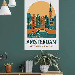 Póster de viaje retro de Amsterdam Holanda Vintage