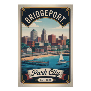 Póster de viaje retro de Bridgeport Connecticut vi