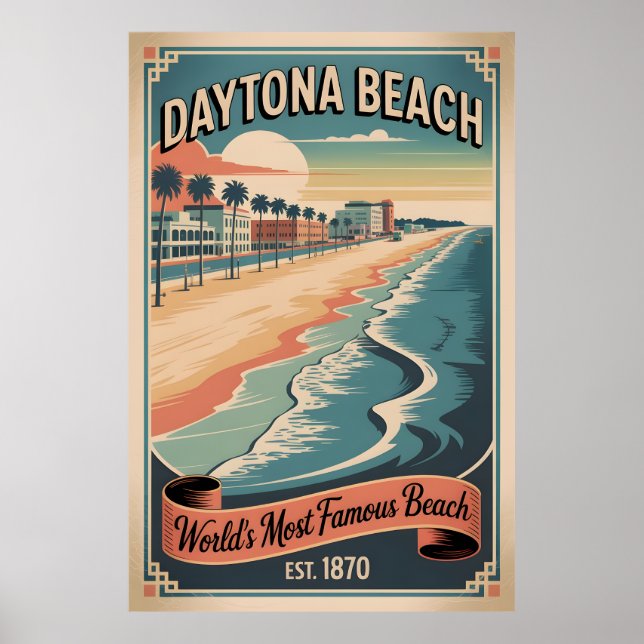Póster de viaje retro de Daytona Beach Florida Vin (Frente)