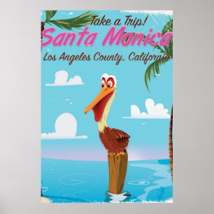 Póster de viaje retro de dibujos animados de Santa