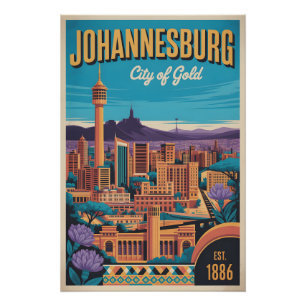 Póster de viaje retro de Johannesburgo Sudáfrica