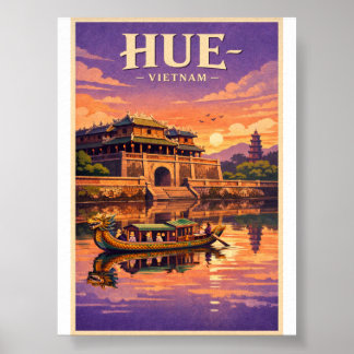 Póster de viaje retro de la ciudad de Hue Vietnam