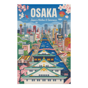 Póster de viaje retro de Osaka Japón Arte vintage