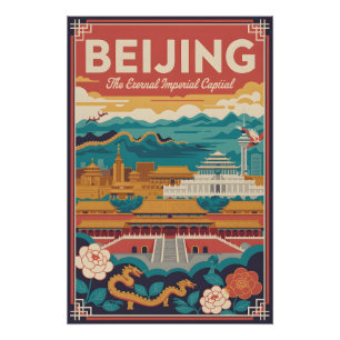 Póster de viaje retro de Pekín China Arte vintage
