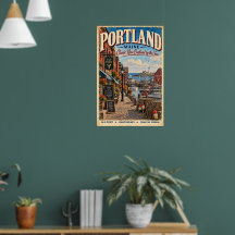 Póster de viaje retro de Portland Maine Costa del