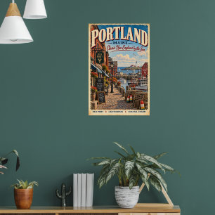 Póster de viaje retro de Portland Maine Costa del