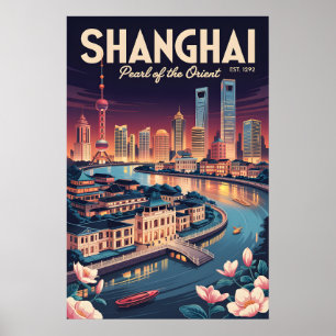 Póster de viaje retro de Shanghai China Arte vinta