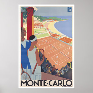 Póster de viaje retro de tenis Monte Carlo Art Pri
