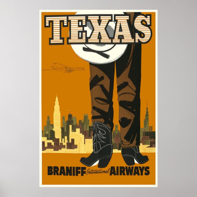 Póster de viaje retro de Texas (Frente)