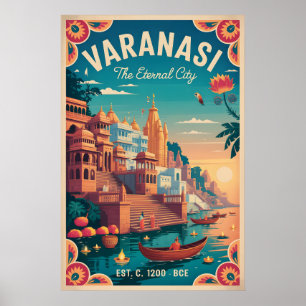 Póster de viaje retro de Varanasi India