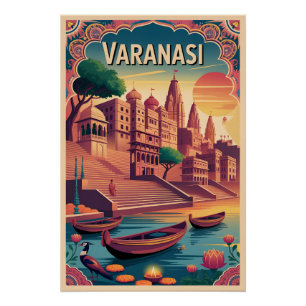 Póster de viaje retro de Varanasi India