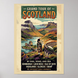 Póster de viaje retro del gran tour de Escocia