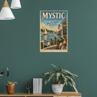 Póster de viaje Retro Mystic Connecticut Nueva Ing