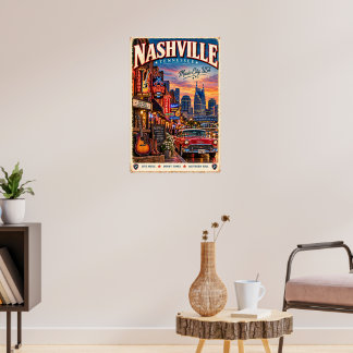 Póster de viaje Retro Nashville Tennessee Ciudad d
