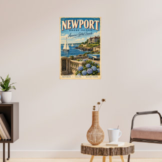 Póster de viaje retro Newport Rhode Island Costero