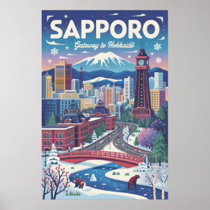 Póster de viaje Retro Sapporo Japón Arte vintage