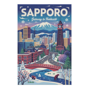 Póster de viaje Retro Sapporo Japón   Arte vintage