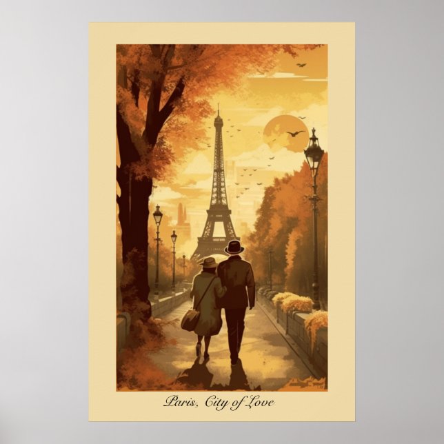 Póster de viaje, Romance en París personalizable (Frente)