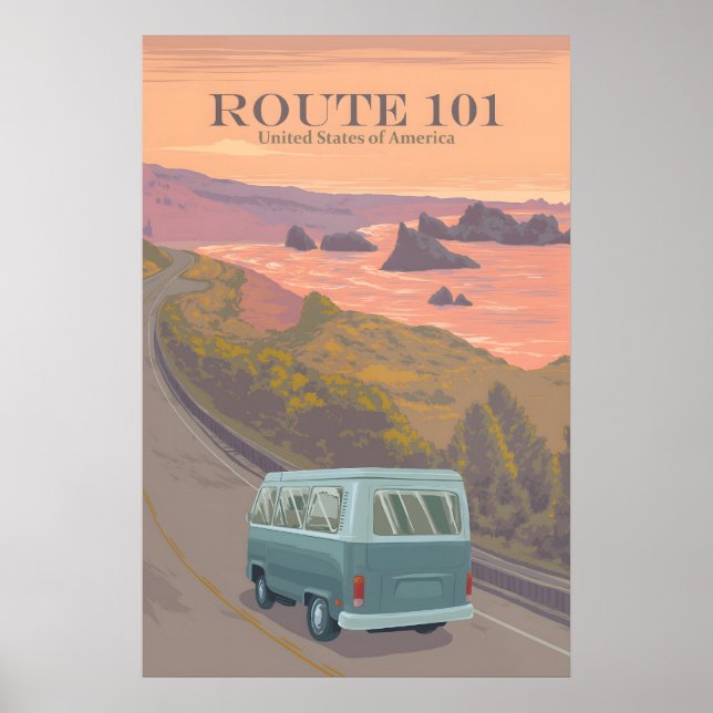 Póster de viaje Ruta 101 EE. UU. (Frente)