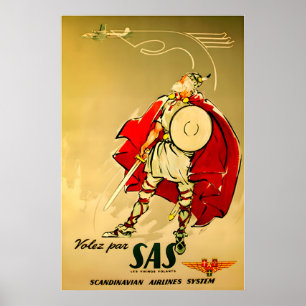 Póster de viaje SAS Arte Vikingo Impresión Escandi