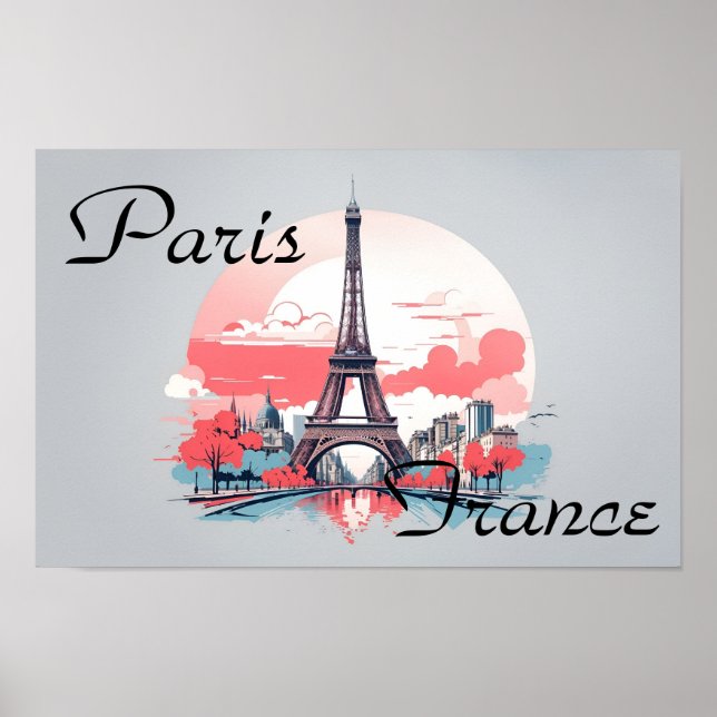 Póster de viaje Torre Eiffel París Francia (Frente)