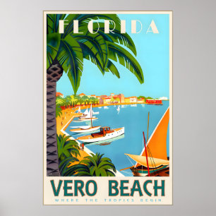 Póster de viaje tropical atlántico de Vero Beach F