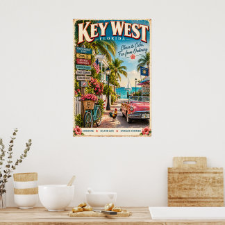 Póster de viaje tropical de Key West vintage Flori