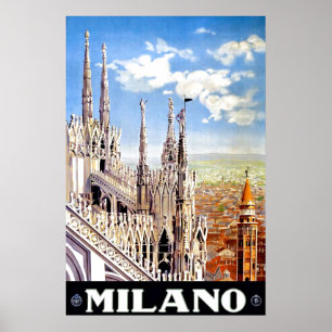 Póster de viaje único de Milano Vintage
