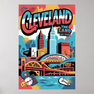Póster de viaje urbano de Cleveland OH con grafiti